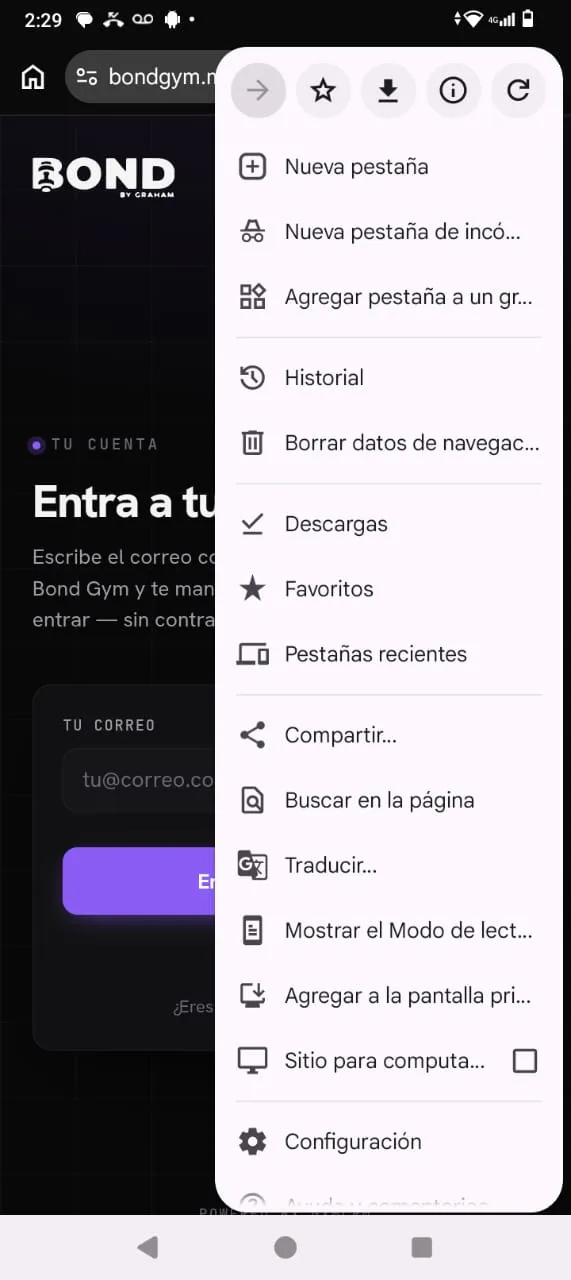 Menú de los tres puntos de Chrome abierto