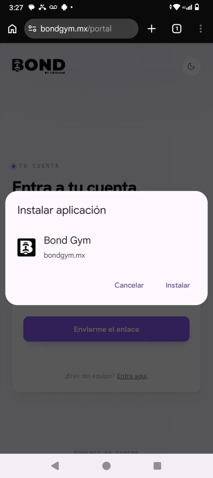 Diálogo «Instalar aplicación» con el botón Instalar