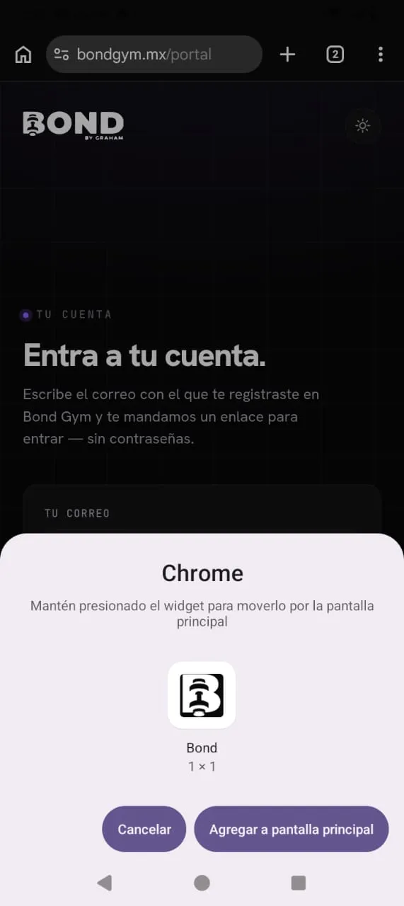 Confirmación para agregar el ícono a la pantalla principal