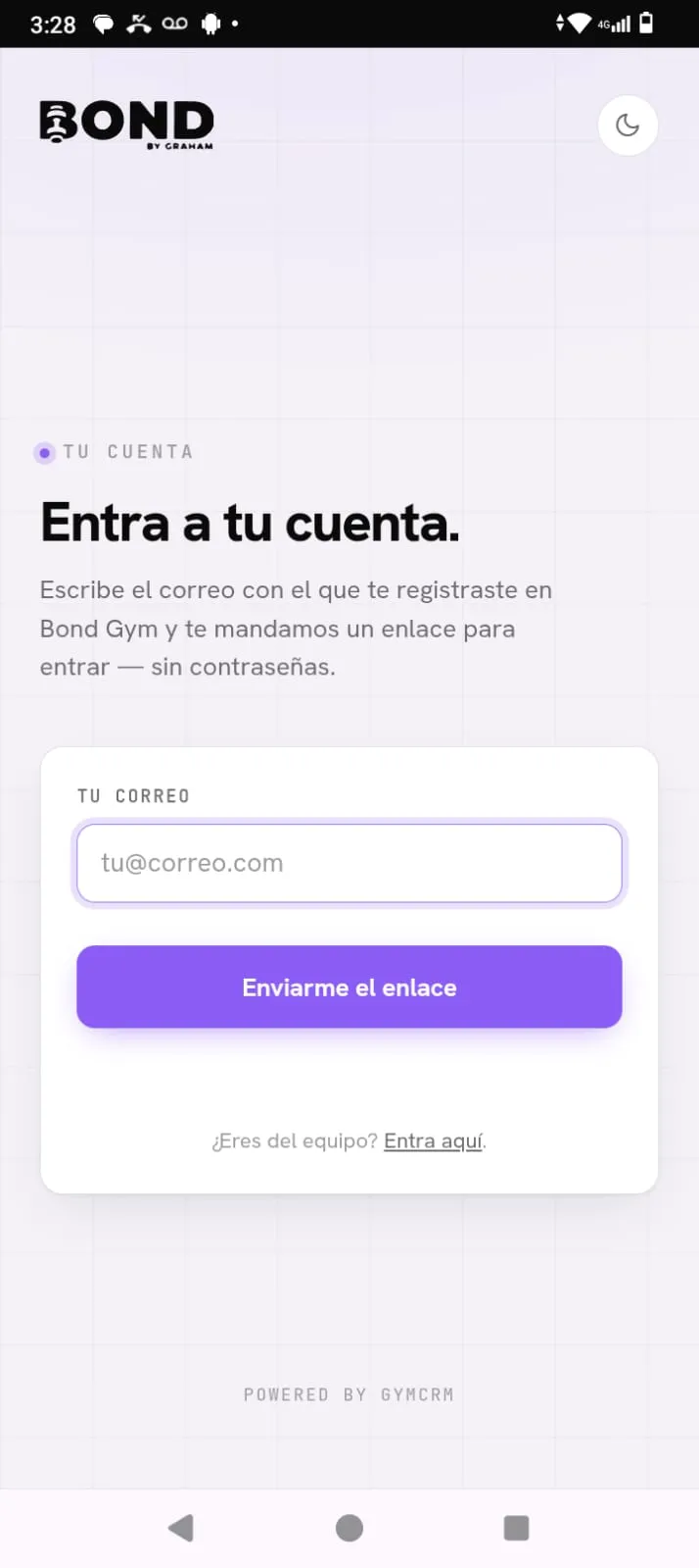 La app abierta a pantalla completa en Android