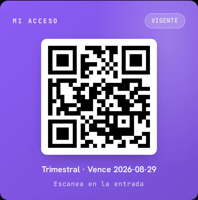La credencial 'Mi acceso' del portal del socio: el QR de entrada, vigente con su membresía