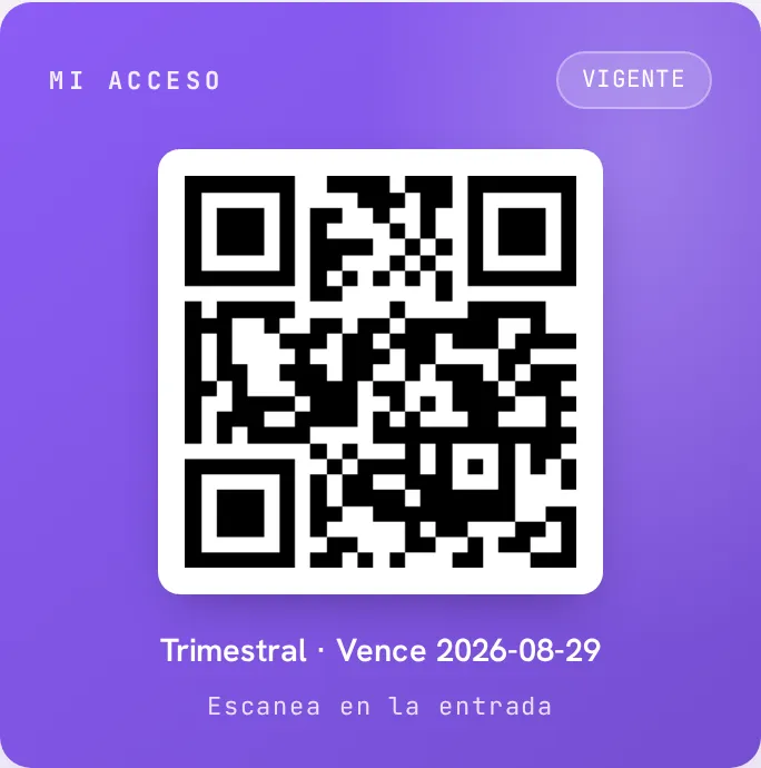La credencial 'Mi acceso' del portal del socio: el QR de entrada, vigente con su membresía